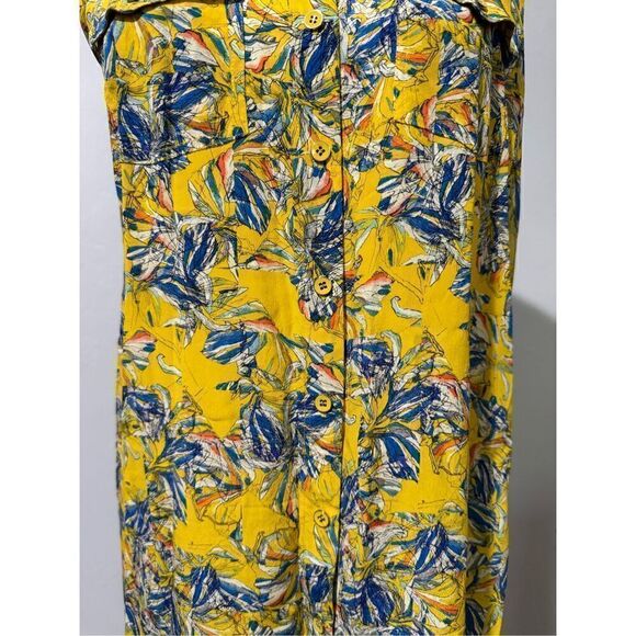 Club Monaco 100% Silk yellow blue floral sleeveless shift dress button front 6 - Picture 6 of 7